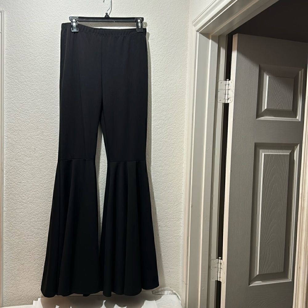 Jade  Women's elastic waist pants solid flare legs black